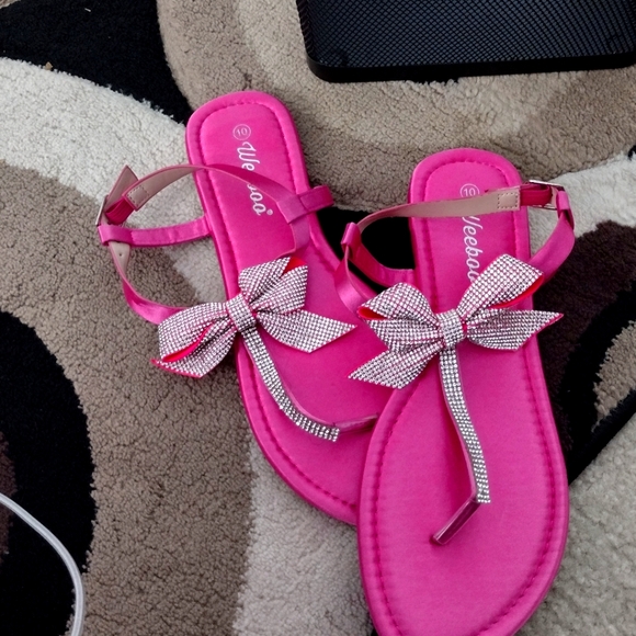 Hot Pink Sandals with Rhinestones Embellishments - Picture 2 of 3